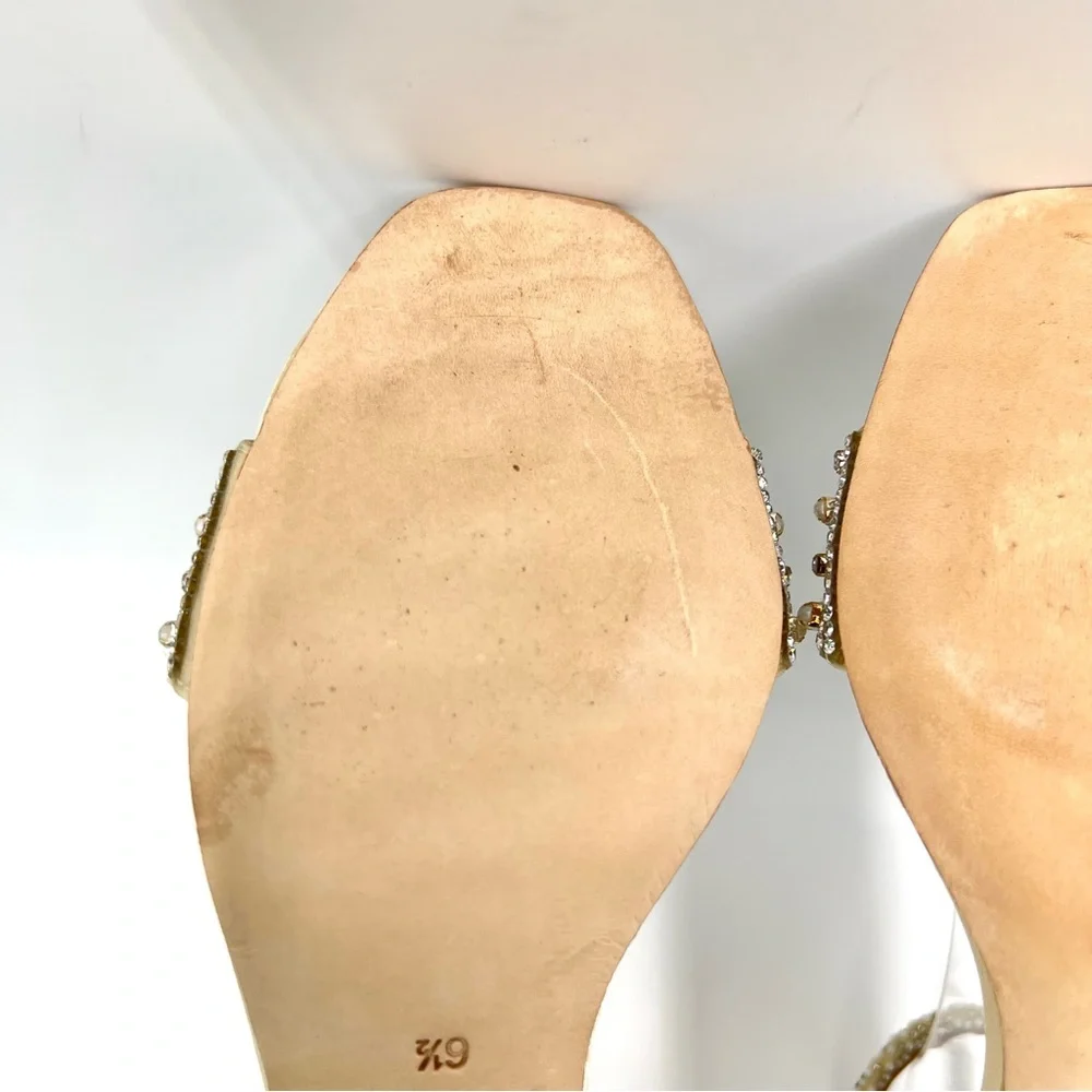 Badgley Mischka Size 6.5 Kameryn‎ Ivory Satin Jeweled Dress Sandals Heels Shoes